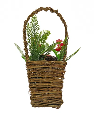 National Tree Company 15" Easter Floral Wall Basket In Brown
