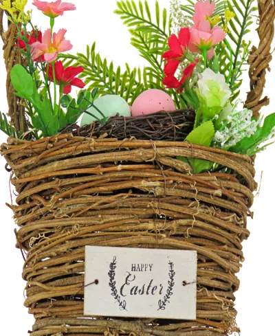 National Tree Company 15" Easter Floral Wall Basket In Brown