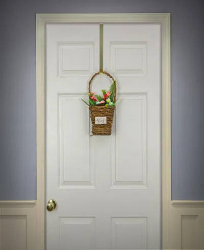 National Tree Company 15" Easter Floral Wall Basket In Brown