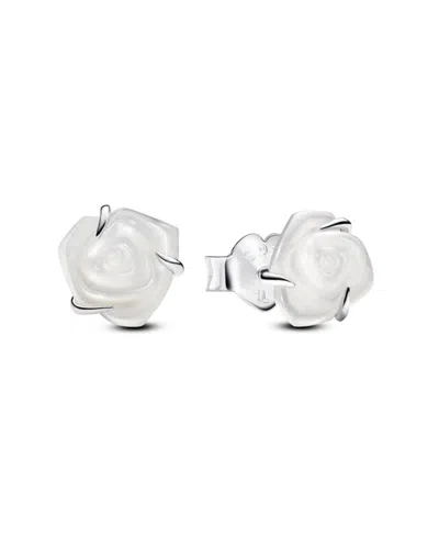 Shop Pandora Man-made Mother Of Pearl White Rose Bloom Stud Earrings In Sterling Silver