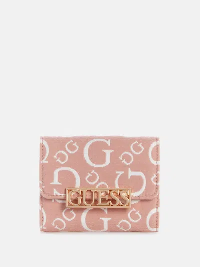 Shop Guess Factory Carrboro Jacquard Logo Wallet In Blue