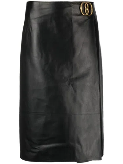 Shop Bally Leather Midi Skirt In Black