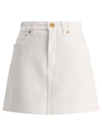 Shop Balmain Denim Skirt In White