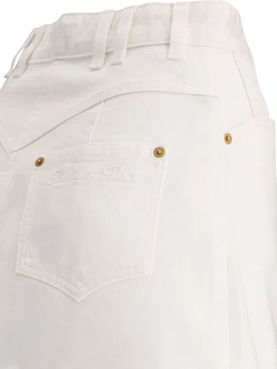 Shop Balmain Denim Skirt In White