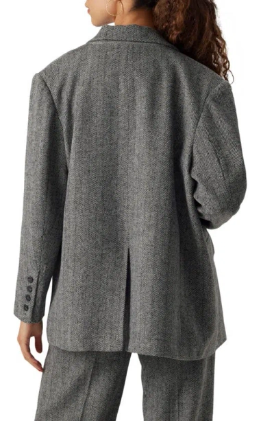 Shop Vero Moda Lizzie Herringbone Oversize Blazer In Dark Grey Melange Herringbone
