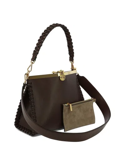 Shop Etro "medium Vela" Shoulder Bag With Thread Work In Brown
