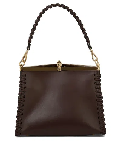 Shop Etro "medium Vela" Shoulder Bag With Thread Work In Brown