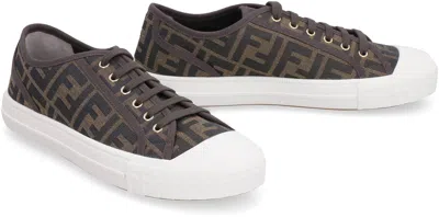 Shop Fendi Domino Fabric Low-top Sneakers In Brown