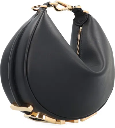 Shop Fendi Graphy Mini Leather Hobo Bag In Black