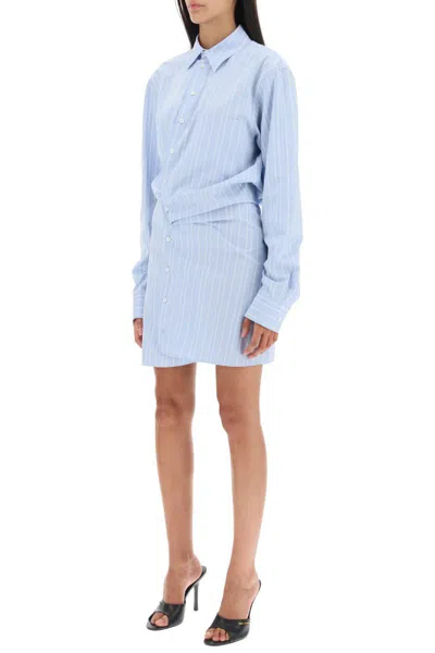 Shop Off-white Striped-poplin Mini Shirt Dress In Blue