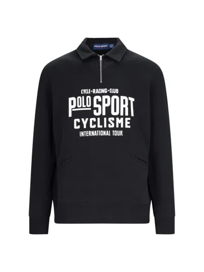 Polo Ralph Lauren Knitwear With Ribbed Cuffs And Embroidered Patch In Black
