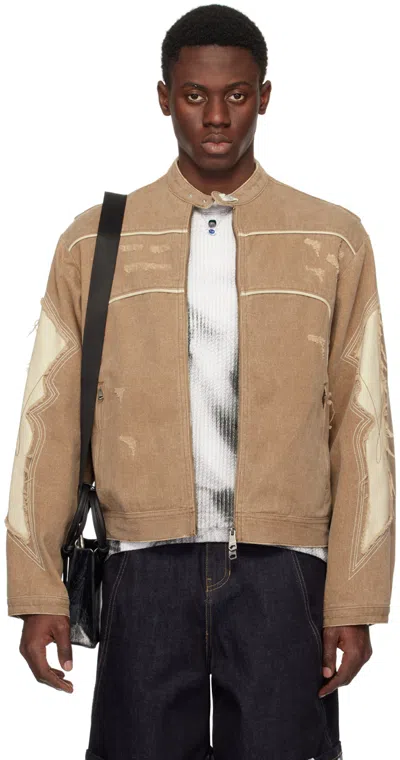 Shop Ader Error Tan Wez Denim Jacket In Brown