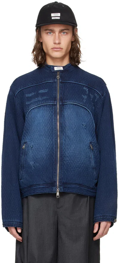 Shop Ader Error Navy Pelter Denim Jacket In Blue