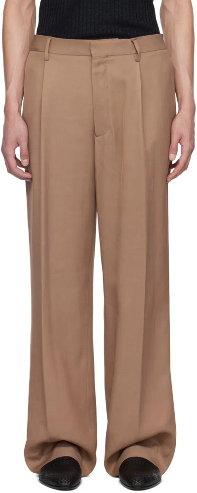 Shop Lardini Brown Pleated Trousers In 410