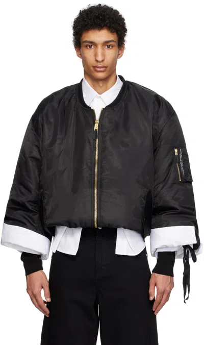 Shop Marina Yee Black Cropped Bomber Jacket