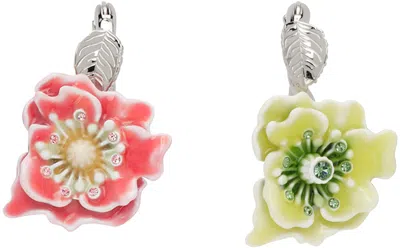 Shop Acne Studios Silver & Multicolor Flower Earrings In Dnt Silver/red/yello