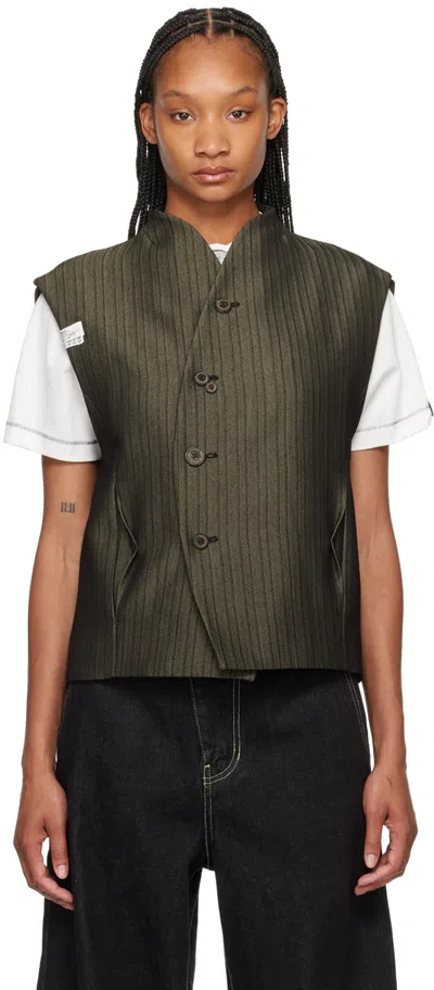 Shop Ader Error Green & Black Pleated Vest In Chacoal