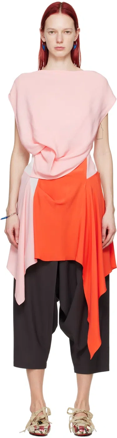 Shop Kiko Kostadinov Pink & Orange Jogokba Midi Dress In Blush Pink/blood Ora