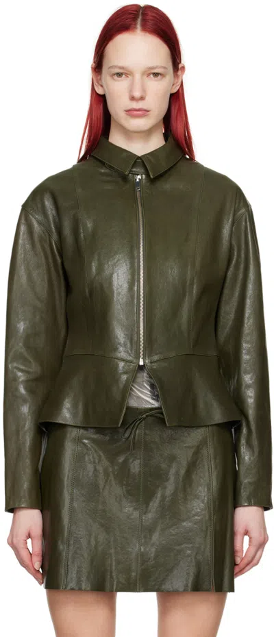 Shop Paloma Wool Green Fabia Leather Jacket In 514 Green