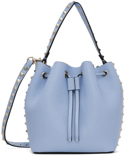 Shop Valentino Blue Rockstud Bucket Bag In Zqw Popeline Blue