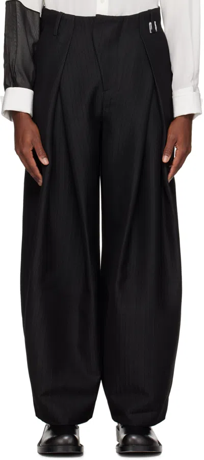 Shop Ader Error Black Pleated Trousers In Noir