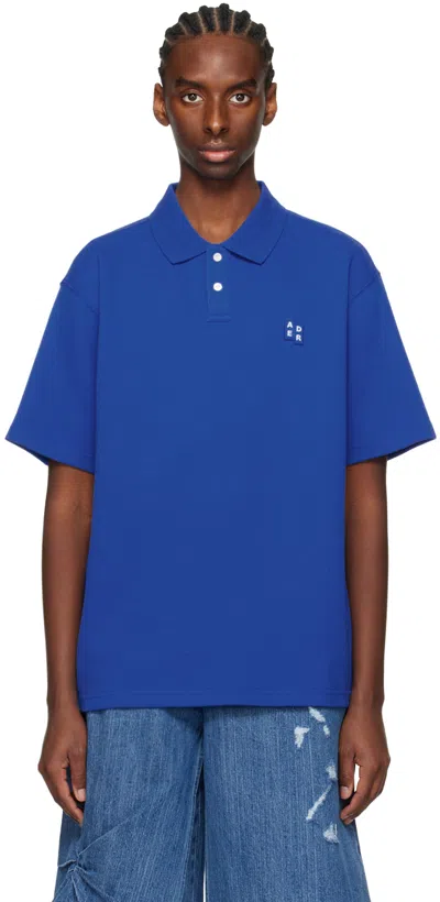 Shop Ader Error Blue Significant Spread Collar Polo In Z-blue