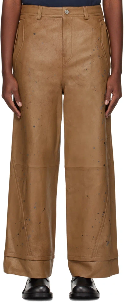 Shop Ader Error Brown Nord Leather Pants
