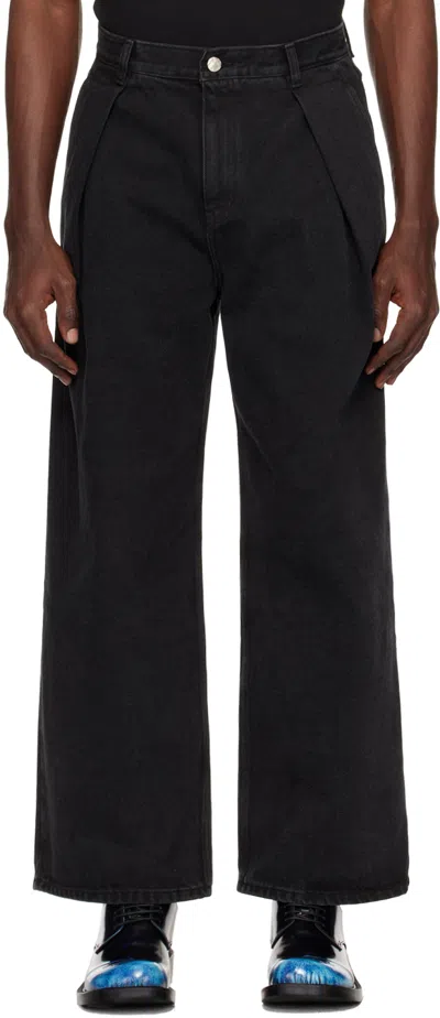 Shop Ader Error Black Significant Pleated Jeans In Noir