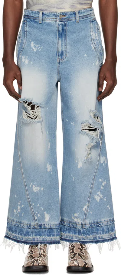 Shop Ader Error Blue Distressed Jeans
