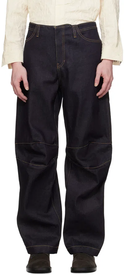 Shop Ader Error Navy Wide-leg Jeans In Dark Navy