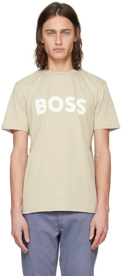 Shop Hugo Boss Beige Rubber-print T-shirt In 271-light Beige