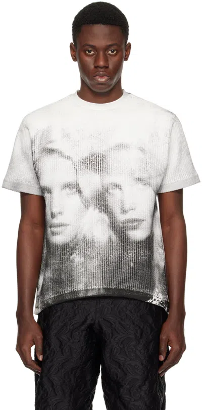 Shop Ader Error White & Black Twin Face 02 T-shirt In Off White