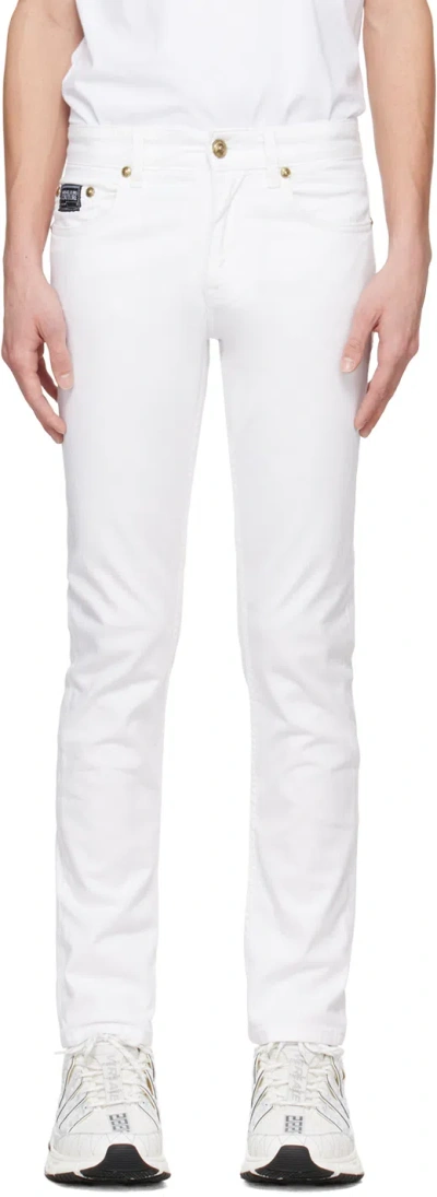 Shop Versace Jeans Couture White Slim-fit Jeans In E003 White
