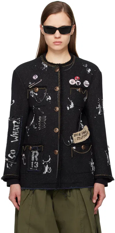 Shop R13 Navy Button Jacket In Indigo Tweed