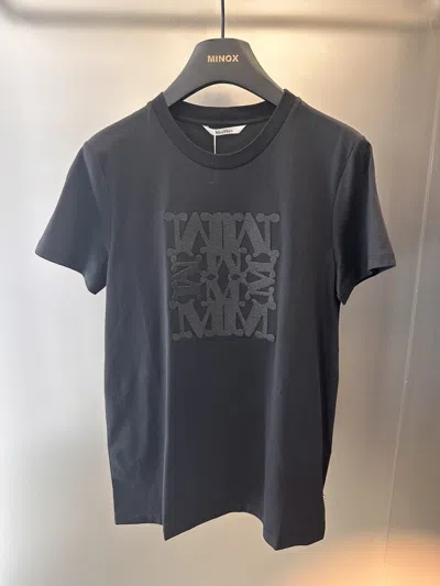 Max Mara Embellished Round Neck Top With Graphic Detail In Black