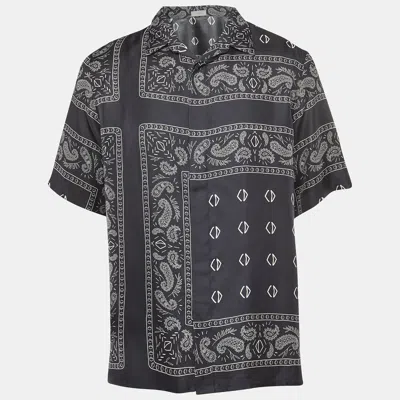 Pre-owned Dior Homme Navy Blue Bandana Motif Print Silk Buttoned Half Sleeve Shirt M