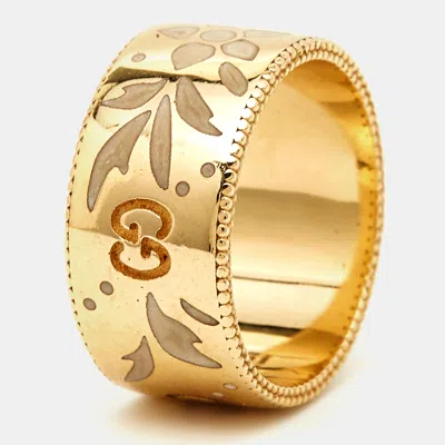 Pre-owned Gucci Gg Icon Blossom Enamel 18k Yellow Gold Ring Size 52