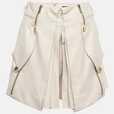Pre-owned Gucci Beige Pleated Cotton Blend Twill Pocket Detail Mini Skirt M