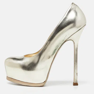 SAINT LAURENT Pre-owned Light Gold Leather Tribtoo Platform Pumps Size 37.5