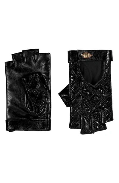 Shop Kg Kurt Geiger Kensington Quilted Leather Fingerless Gloves In Black