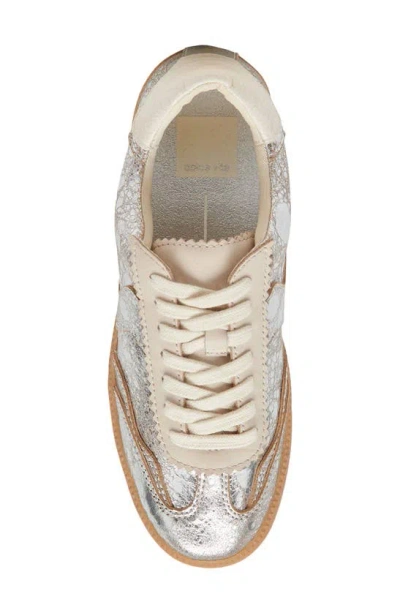 Shop Dolce Vita Notice Sneaker In Silver Crackled Leather