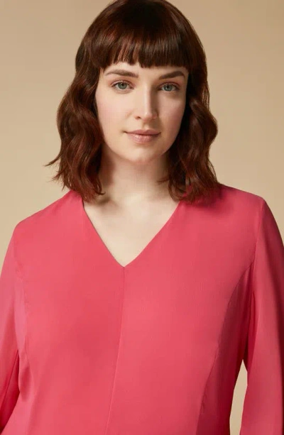 Shop Marina Rinaldi Long Sleeve Georgette Maxi Dress In Pink Red