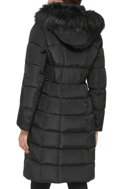 Kenneth Cole New York Memory Faux Fur Trim Hooded Puffer Coat In Black