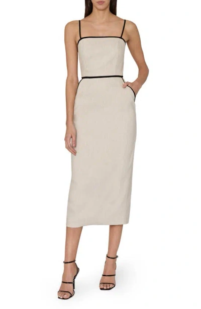 Shop Milly Amara Contrast Sleeveless Linen Blend Dress In Natural