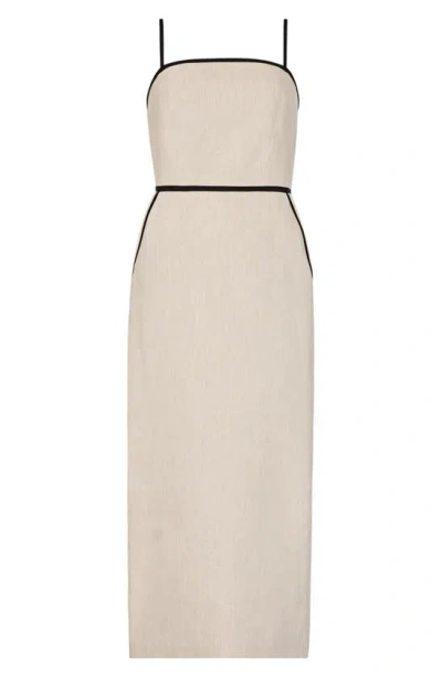 Shop Milly Amara Contrast Sleeveless Linen Blend Dress In Natural