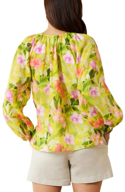Shop Tommy Bahama Happy Hour Flower Cotton & Silk Top In Blazing Yellow
