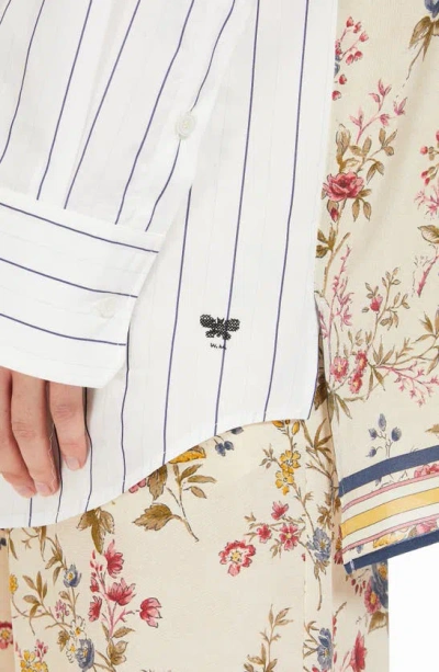 Shop Max Mara Corolla Mixed Print Cotton & Silk Button-up Shirt In Navy