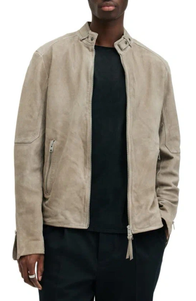 Shop Allsaints Cora Suede Jacket In Frosted Taupe