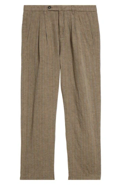 Shop Massimo Alba Stripe Pleat Front Linen Pants In R707 Spago