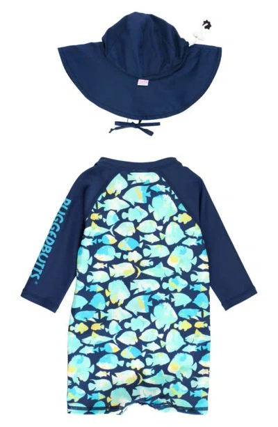 Shop Ruggedbutts Fish Friends One-piece Swimsuit & Sun Hat Set In Blue